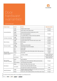 2610 Allegion NZ Door Hardware Commercial Warranty